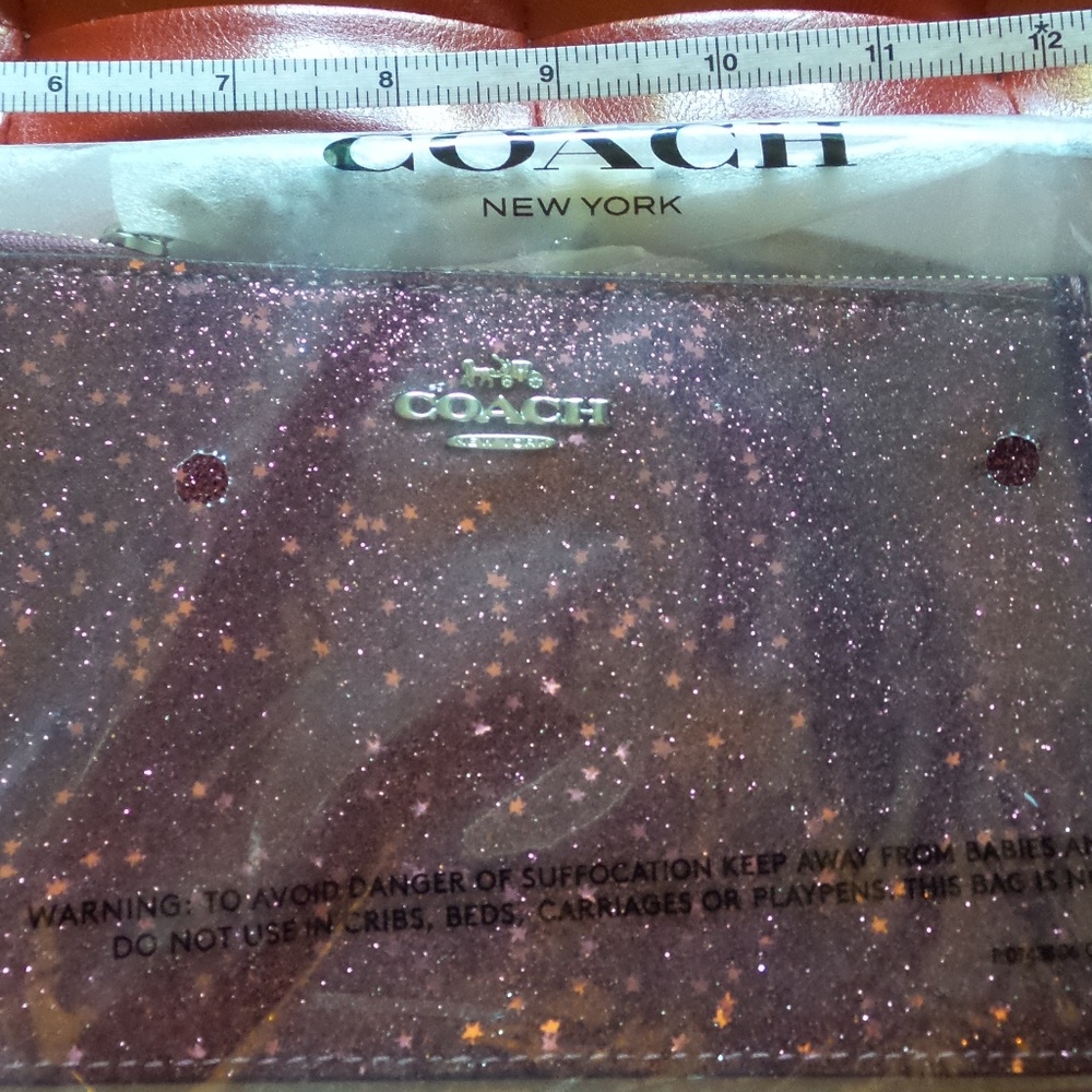 NWT Coach Pink Glitter Corner Zip Wristlet